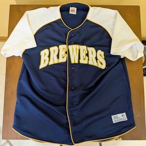 Milwaukee Brewers Navy With Gold Trim True Fan Series Button Up BB Jersey Large
